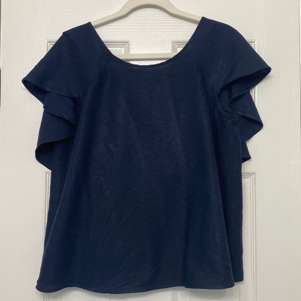 Preppy Dark Blue Linen Blouse